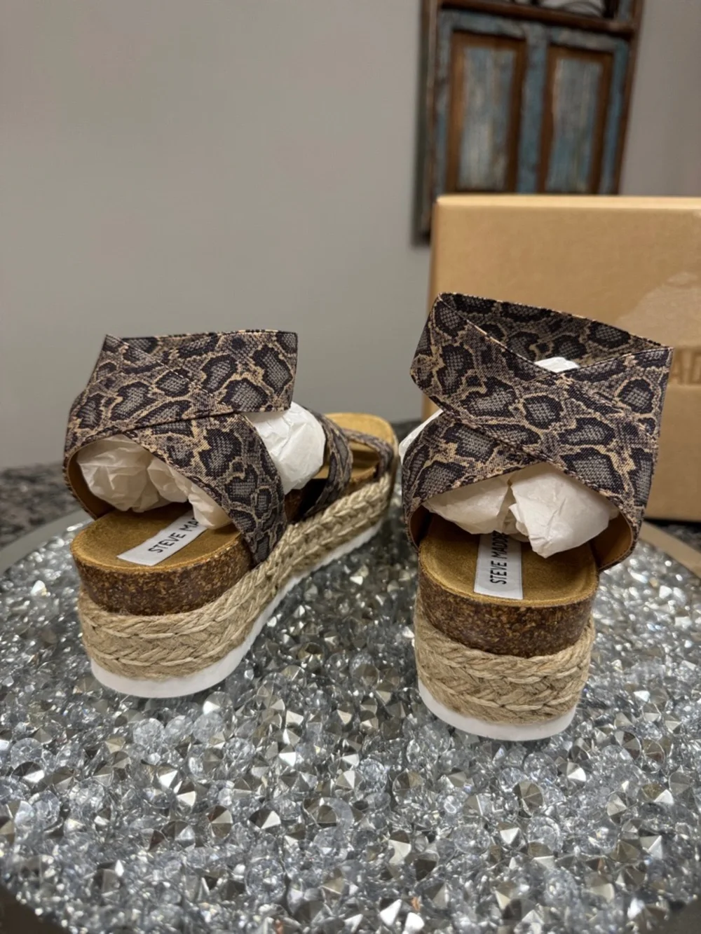 Steve Madden Snake Print Espadrille Platform Sandals - leather NEW 6